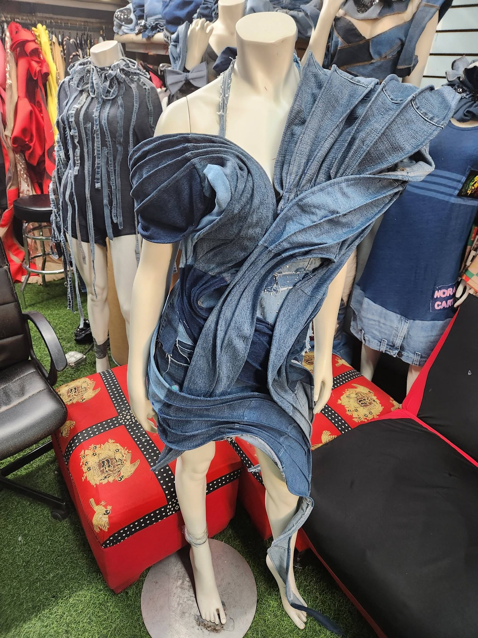 Sculpted Wave Denim Dress
