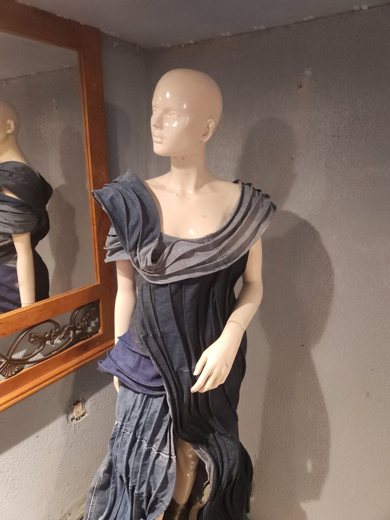 Draped Charcoal Denim Dress