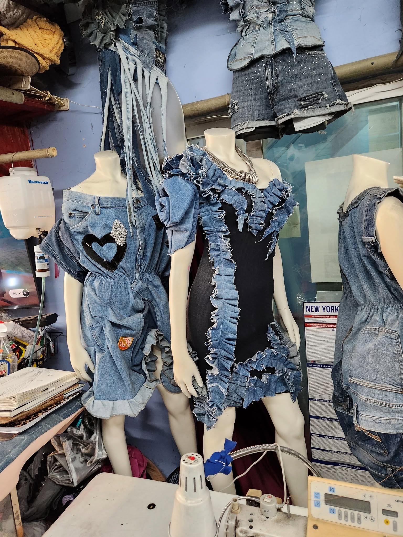Denim Ruffle-Trim Dress